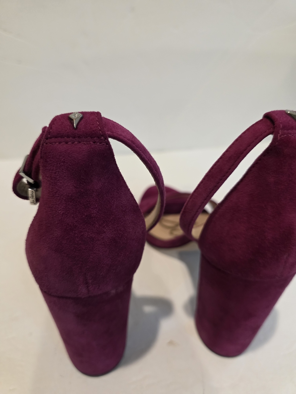 Sam Edelman Fuchsia Suede Block Heel Sandals with Ankle Strap Size 9 Yaro - Picture 7 of 12